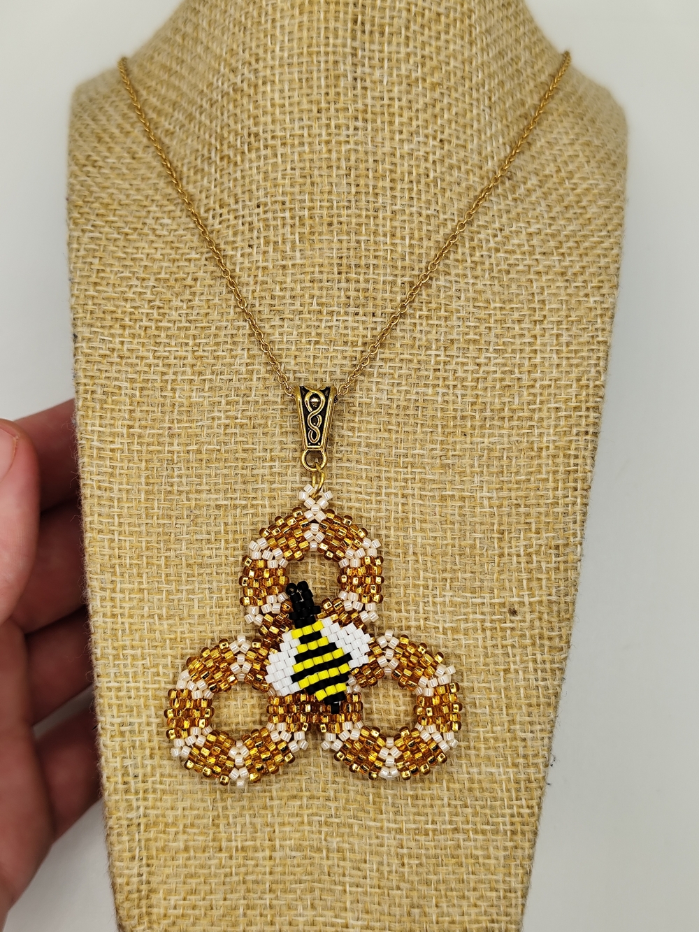 Gold Beaded Bee Trio Pendant Necklace - Women Jewelry